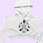 Cycle of Phases: Lunar Reflections Hand-Printed Crop Hoodie