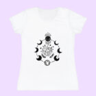 Cycle of Phases: Lunar Reflections Hand-Printed Women T-shirt