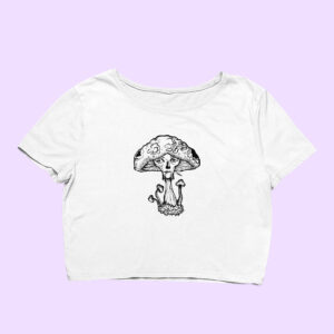 The Eyes – Hand-Drawn Cosmic Mushroom Skull Crop Top | 4 Colors